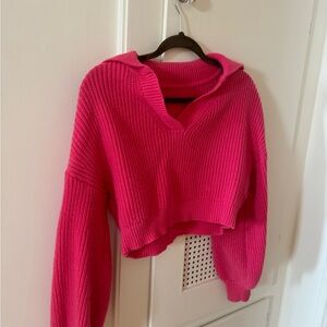 Cropped pink polo sweater